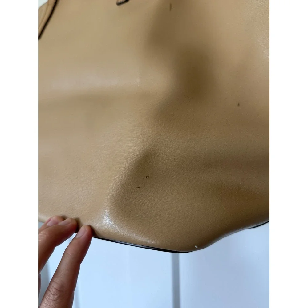 Michael Kors Large Tan Leather Tote Bag Shoulder Carryall Beige Silver Logo